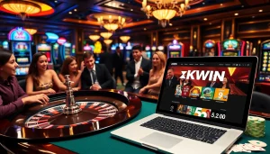 Players enjoying casino games at KKWIN, featuring roulette and slot machines for an engaging experience.