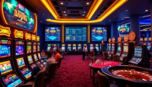 A dynamic casino atmosphere at https://xx88.today/ with players enjoying engaging slot machines and card games.