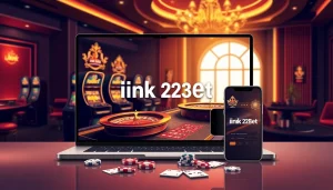 A vibrant online gambling scene with slot machines and poker tables highlighting ink vao 12bet for an exciting user experience.