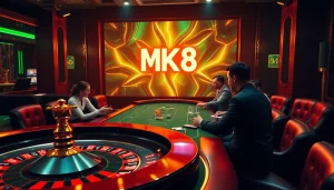 Players engaging in thrilling MK8 casino games at a luxurious gambling table.