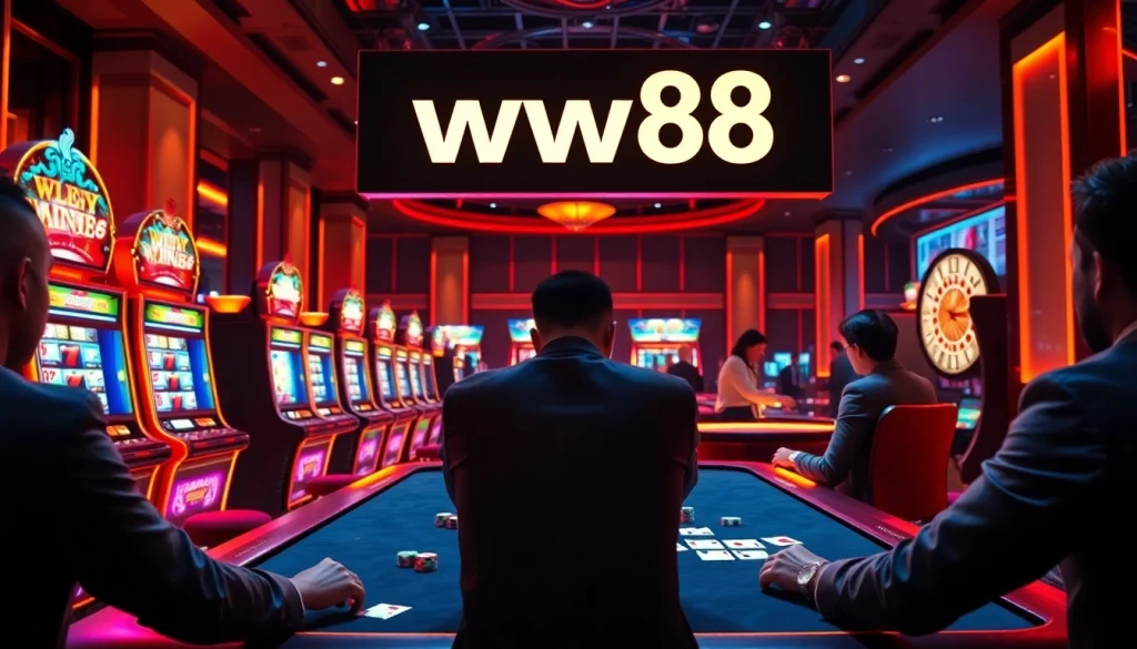 Engage in the immersive gaming experience at ww88 with vibrant casino tables and exciting slot machines.