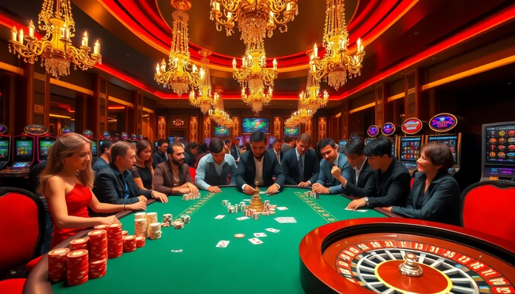 Engaged players at a luxurious casino table showcasing the excitement of Daftar Modal138 gaming.