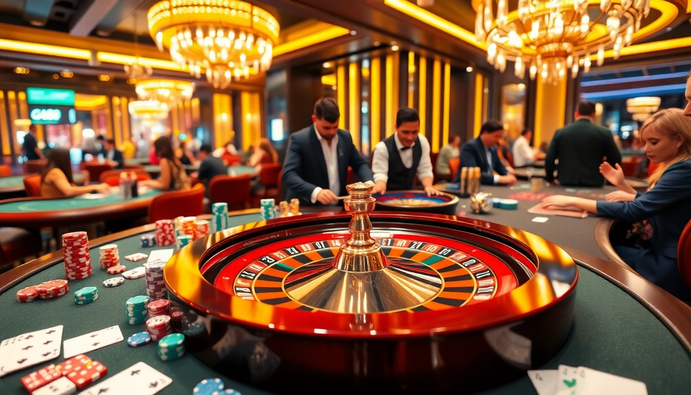 Experience GK88 gaming action at a luxury casino table surrounded by enthusiastic players.