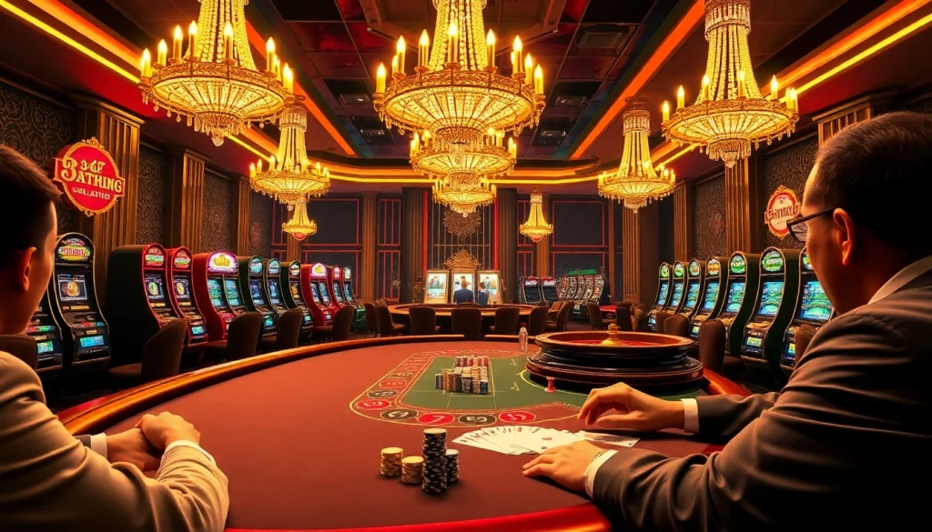 b52club gamblers engrossed in an exciting poker game at a luxury casino table