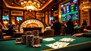 Engage in thrilling gameplay with onicplay featuring poker chips and a vibrant roulette wheel.