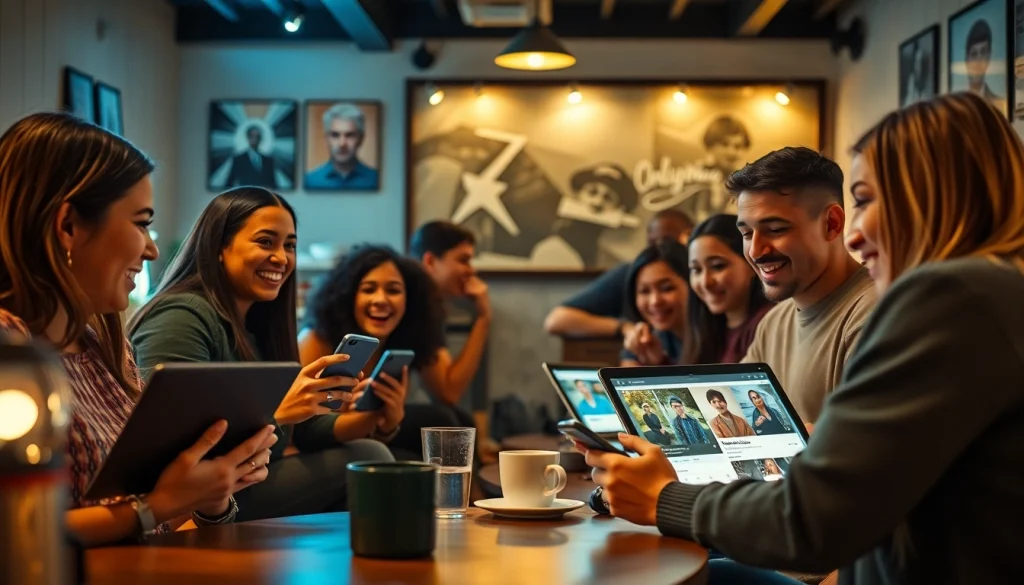 Discover OnlyFans Nearby Creators in a vibrant café setting, with users engaged on devices.