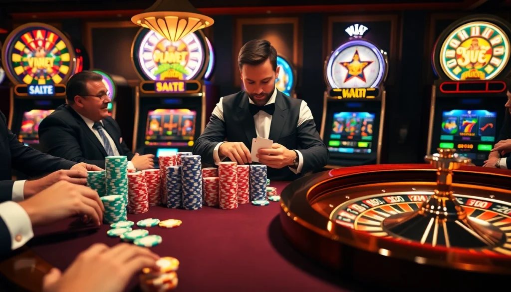 Bầu không khí casino đầy hứng khởi với các chip poker và bánh xe roulette, thể hiện cá cược theo chủ đề CG79.