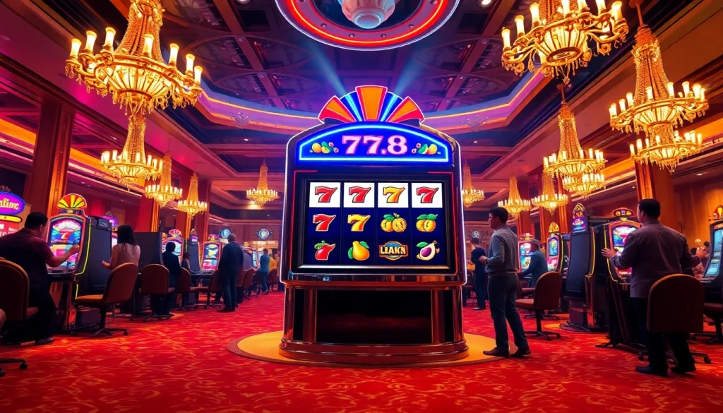 Players enjoying the excitement of the slot 2d machine in a luxurious casino setting.