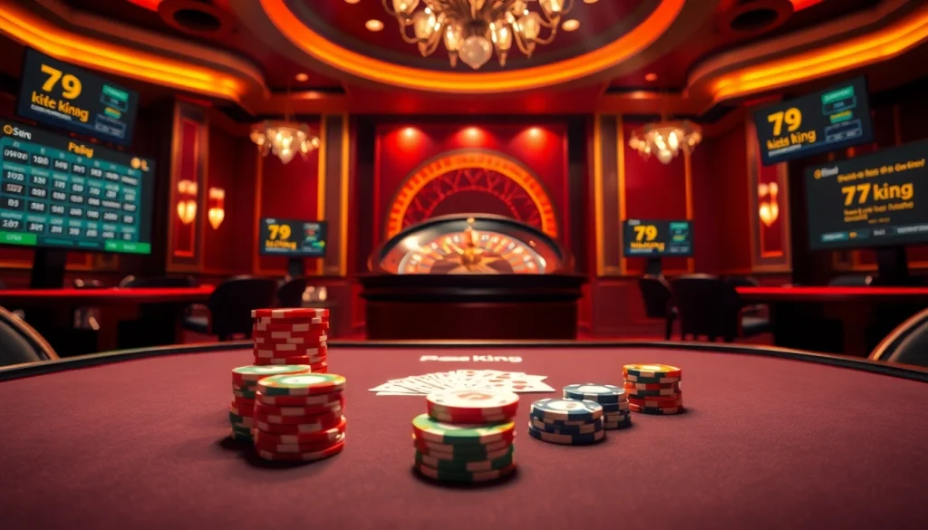 Engage in thrilling high-stakes gaming at the 79 king poker table, vibrant chips and cards await!