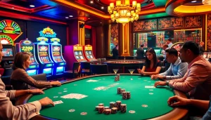 Players experience excitement at the poker table inspired by https://rr88.navy/ with vibrant casino elements.