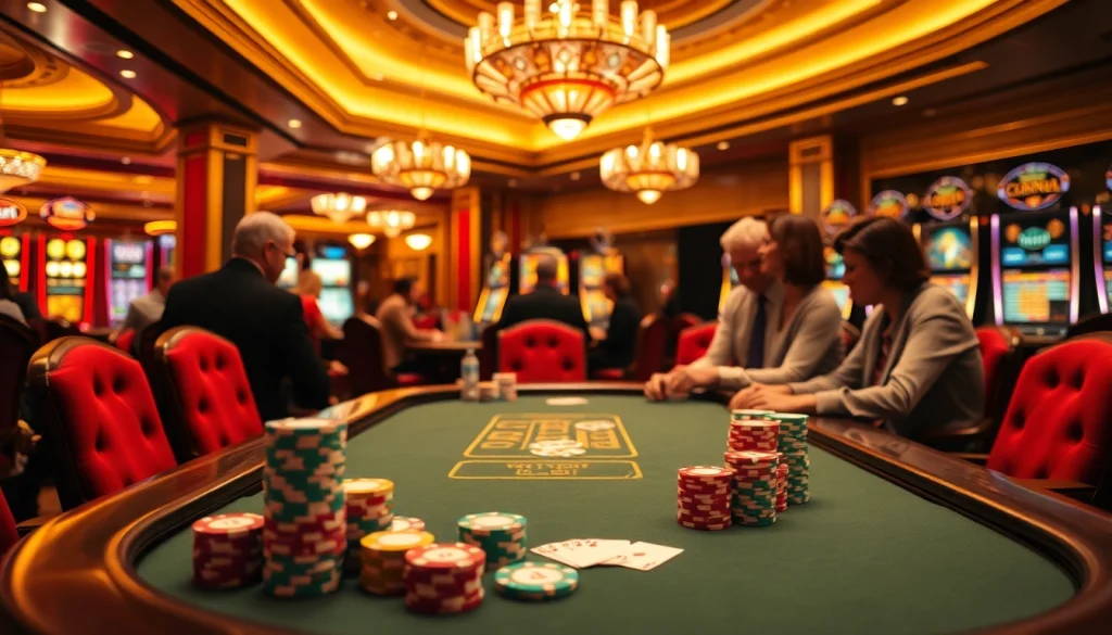 Engage with hidden wiki links while navigating a luxurious casino poker scene, showcasing vibrant colors and decorated tables.