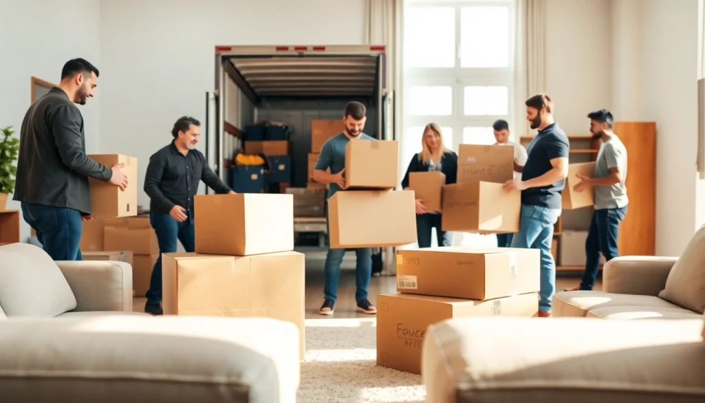 Moving Company team packing and loading items in a bright, organized room.