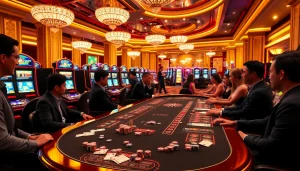 Players enjoying a thrilling game at an LC88 online casino, showcasing excitement and luxury.