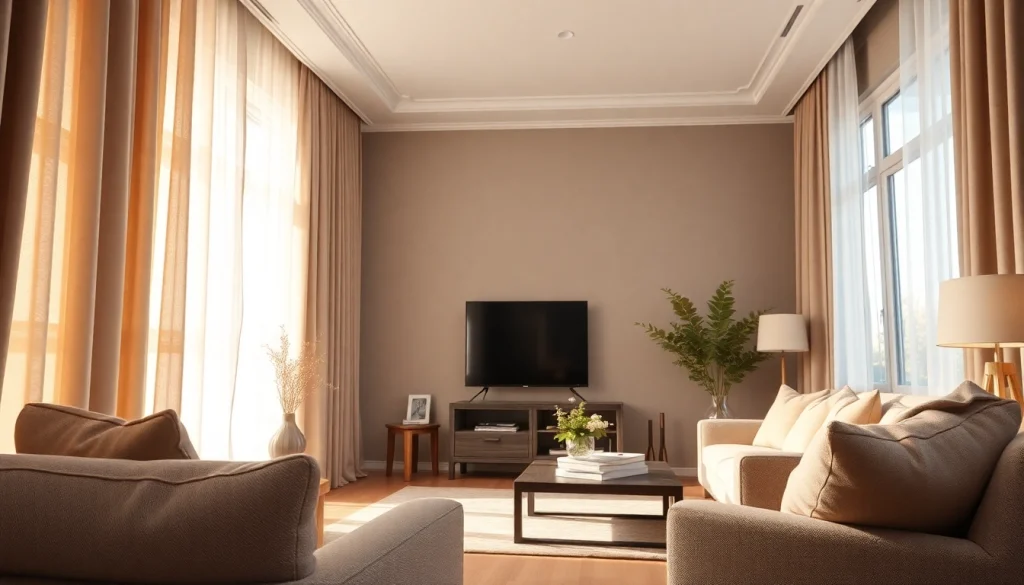 Verduisterende gordijnen zorgen voor een stijlvolle, donkere sfeer in een woonkamer.