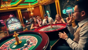 Experience the thrill of MMOO with players enjoying intense gambling at a roulette table.