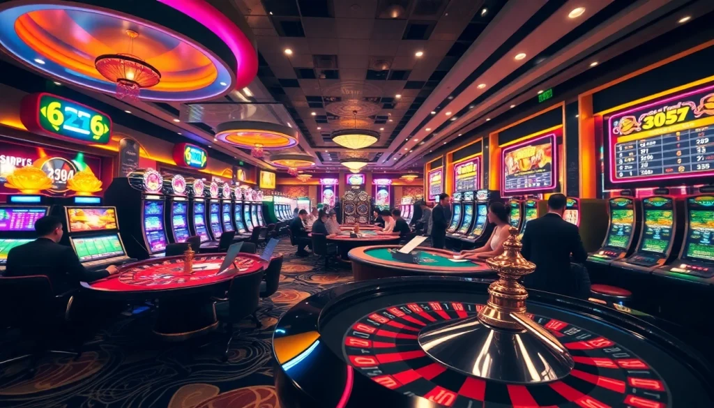 S88bet players engaging in thrilling casino games on a vibrant gaming floor.