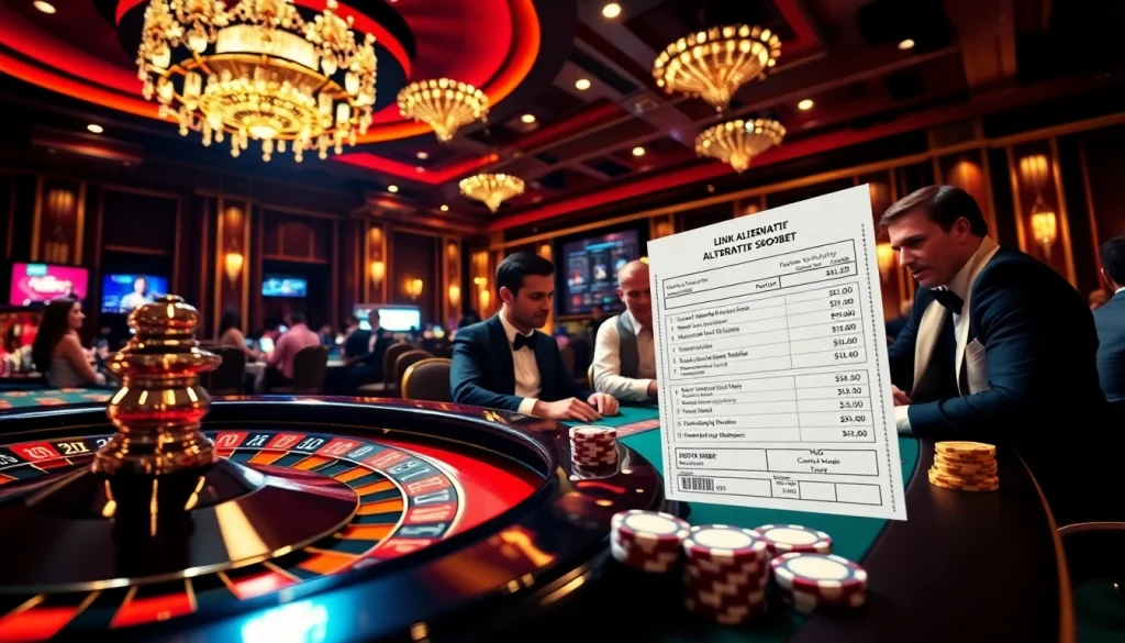 Engage with link alternatif sbobet at a luxury casino, featuring roulette and poker action.