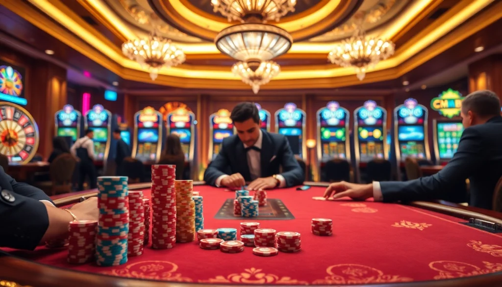 Players enjoying a high-stakes poker game at a casino, showcasing CM88 excellence in gambling.
