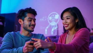 Interactive scene featuring a couple enjoying sex games ai through a virtual interface, showcasing immersive adult gaming dynamics.