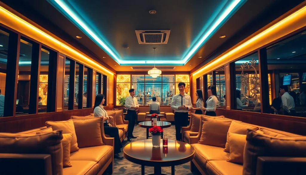 Interior view of 수원셔츠룸 showing elegant decor, ambient lighting, and attractive staff in white shirts.