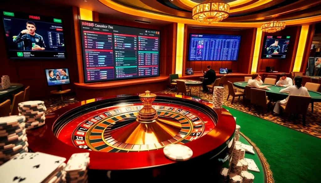 Experience thrilling gameplay at RR88 with luxurious casino tables, vibrant poker chips, and engaging roulette action.