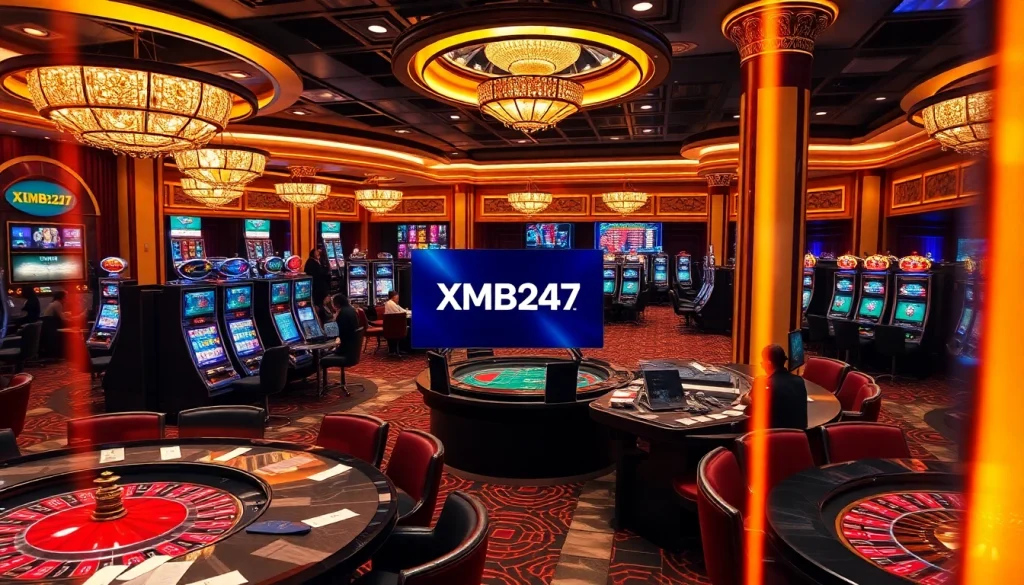 XSMB247 gaming environment showcasing excitement at a luxurious casino.