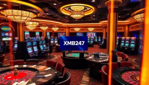 XSMB247 gaming environment showcasing excitement at a luxurious casino.