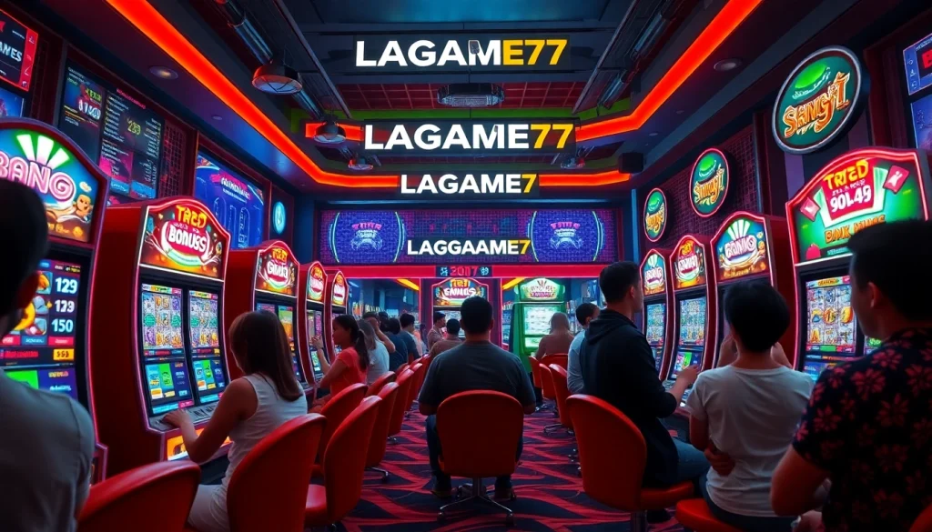 LAGAGAME77 online gaming scene showcasing exciting slot machines and players.