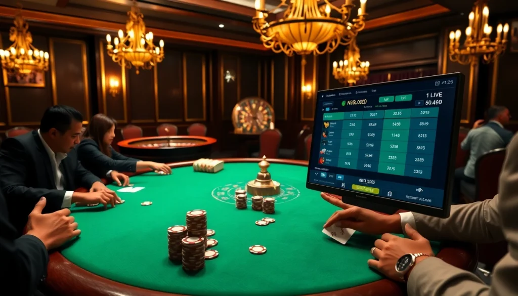 Experience thrilling gameplay at https://nk888.it.com/ with luxurious casino elements, poker tables, and vibrant chips.