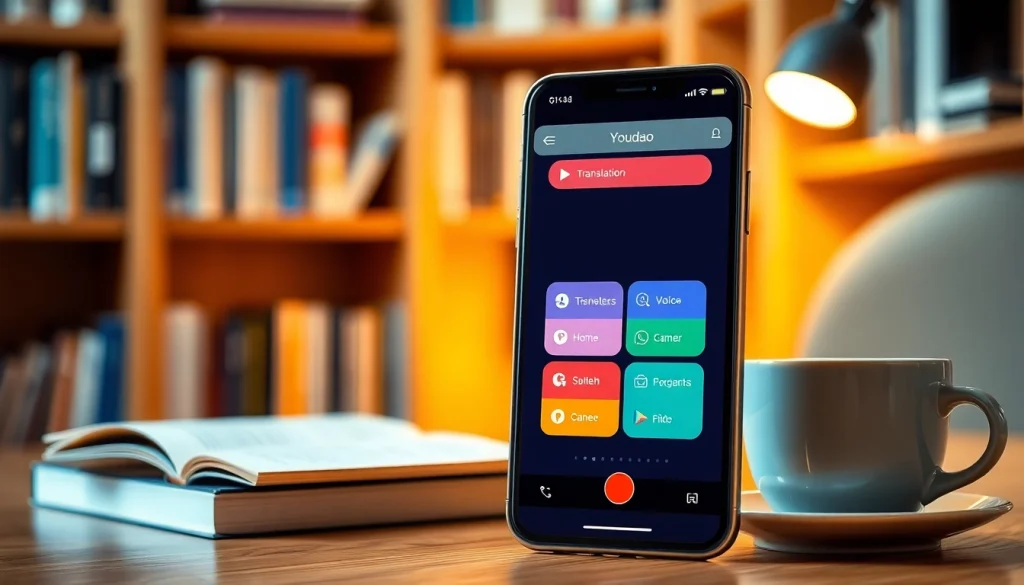 Youdao translation app interface displayed in a modern study, showcasing innovative language learning features.