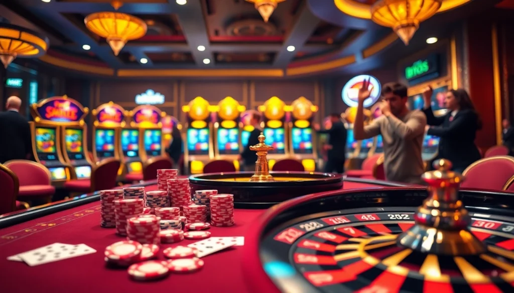 TT88 gamblers excitement at a luxurious casino table with poker chips and roulette.