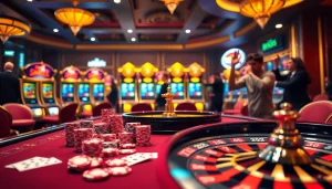 TT88 gamblers excitement at a luxurious casino table with poker chips and roulette.