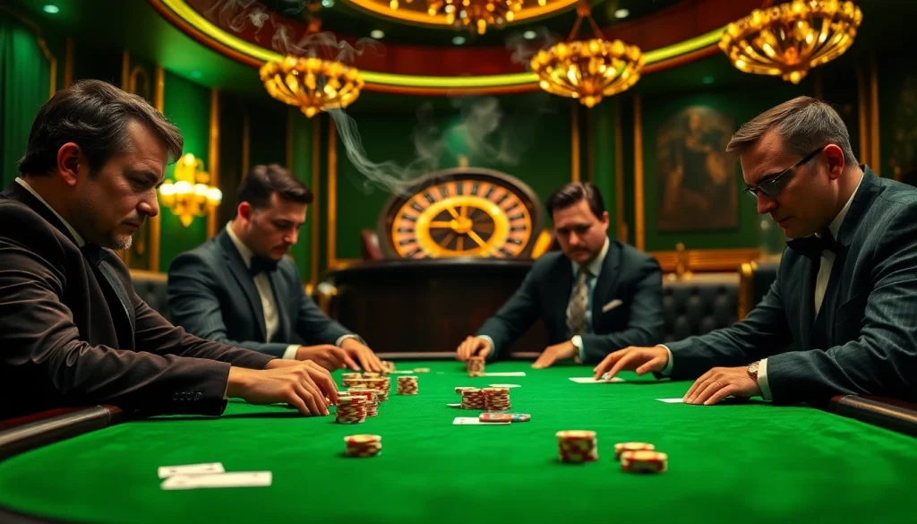 Experience the thrill of a high-stakes poker table at 555win with elegant players and vibrant ambiance.