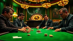 Experience the thrill of a high-stakes poker table at 555win with elegant players and vibrant ambiance.