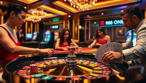Engage in thrilling casino games at RR88 with vibrant roulette and poker action.