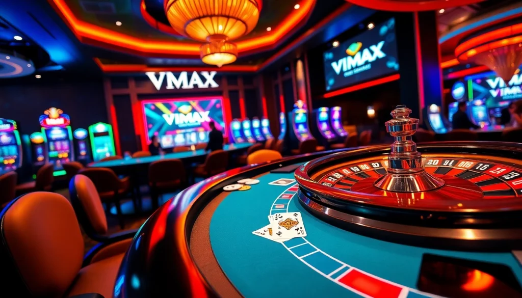 Experience the excitement of the VMAX game with professional poker action and roulette at a luxurious casino.