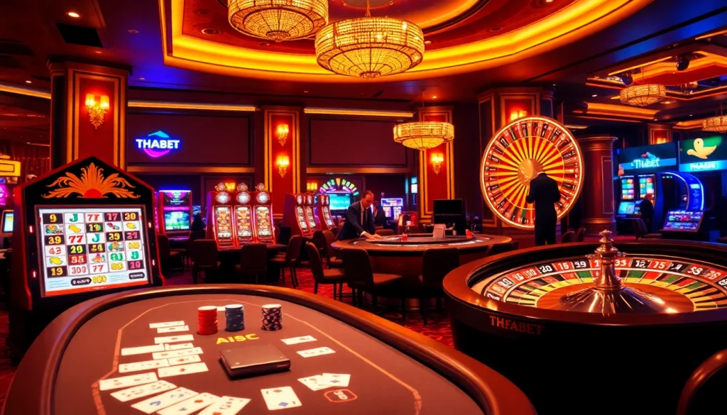 Experienced gamblers celebrating a win at THABET casino with vibrant games and exciting atmosphere.