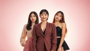 Blackpink members pose elegantly in a studio setting, showcasing their unique styles and camaraderie.