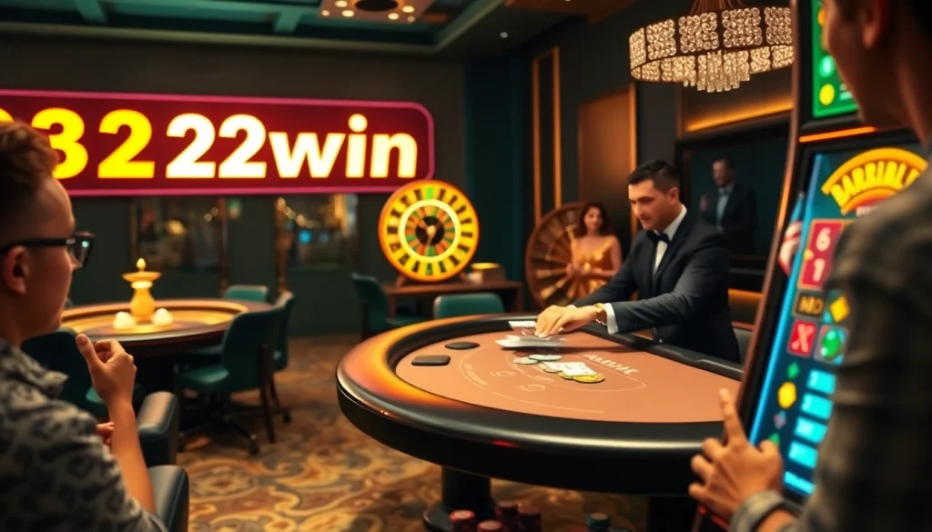 Experience the excitement at 32win's luxurious casino with professional dealers and vibrant games.