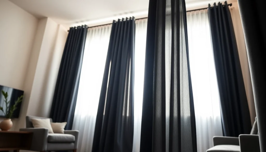 Geniet van verduisterende gordijnen in een stijlvolle woonkamer met een uitnodigende sfeer.