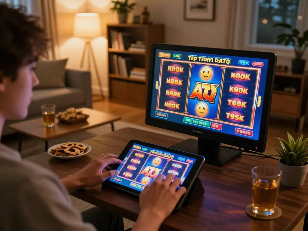 Engaged player enjoying vibrant slots interface, emphasizing the innovative offerings of tập đoàn ATQ.