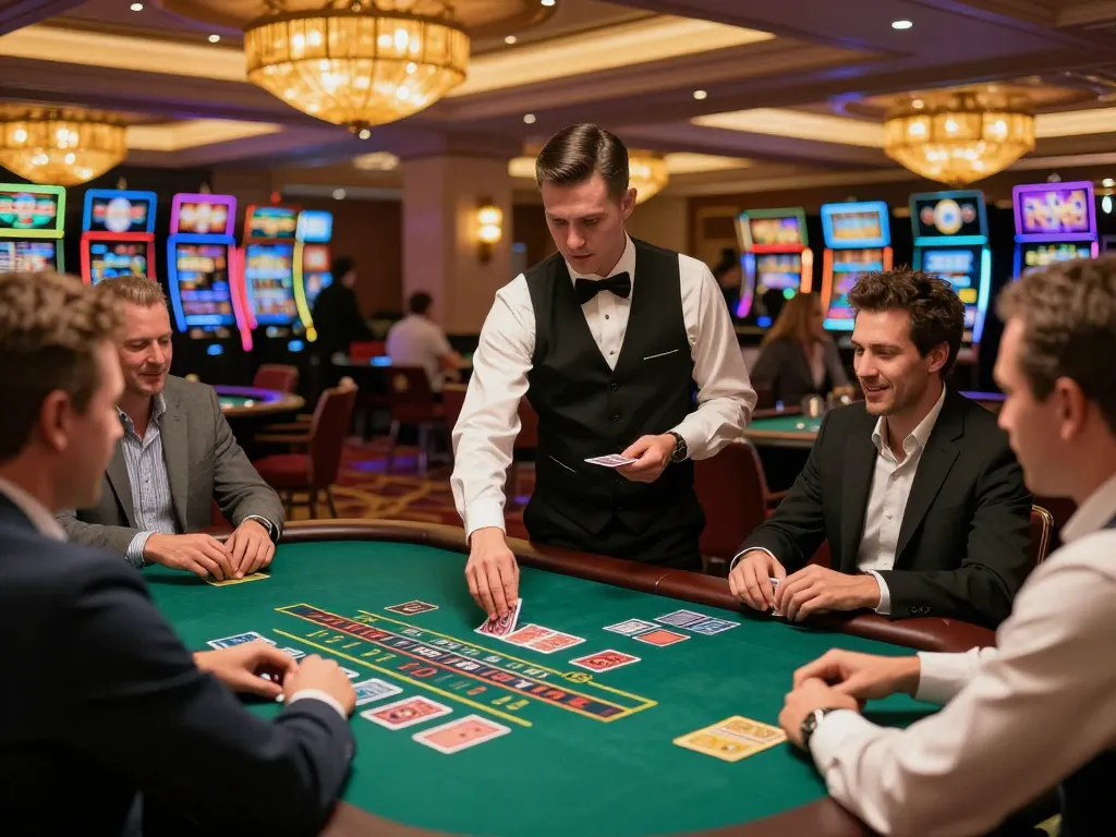 Engaging moment at blackjack table with players analyzing their hands, showcasing giường bệnh nhân and strategic gameplay in a sophisticated casino