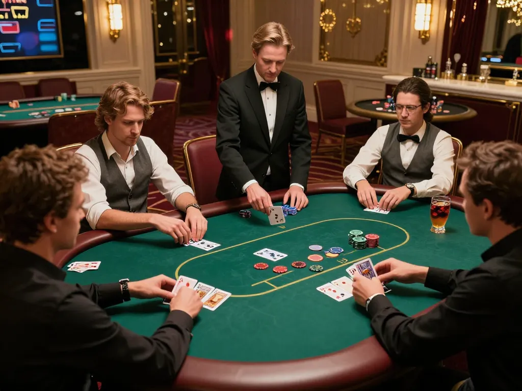 uu88 vip players engaged in high-stakes poker game in elegant casino environment