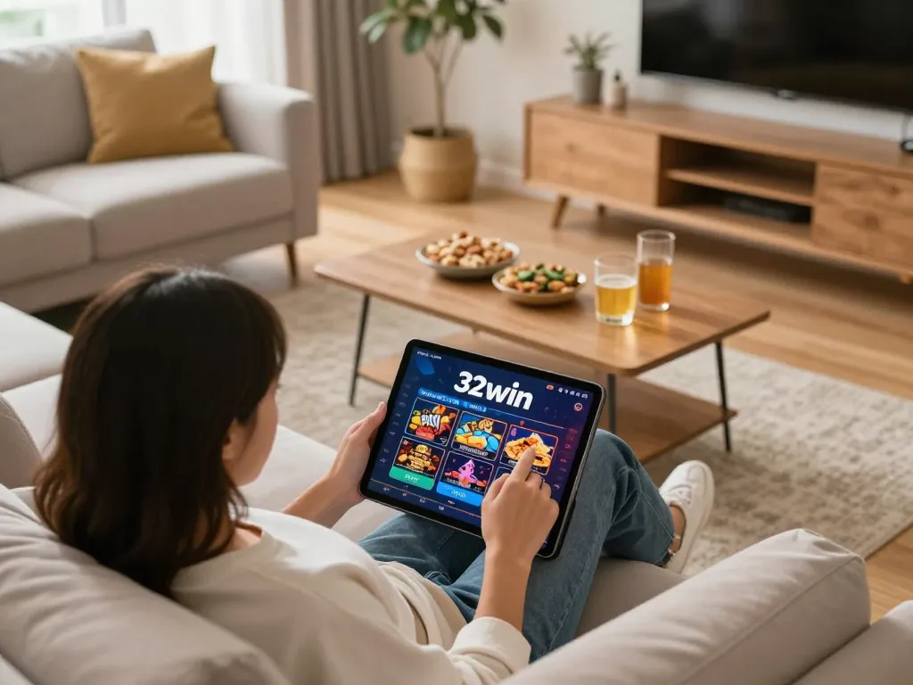 Person enjoying online casino gaming on 32win, highlighting exciting virtual interactions