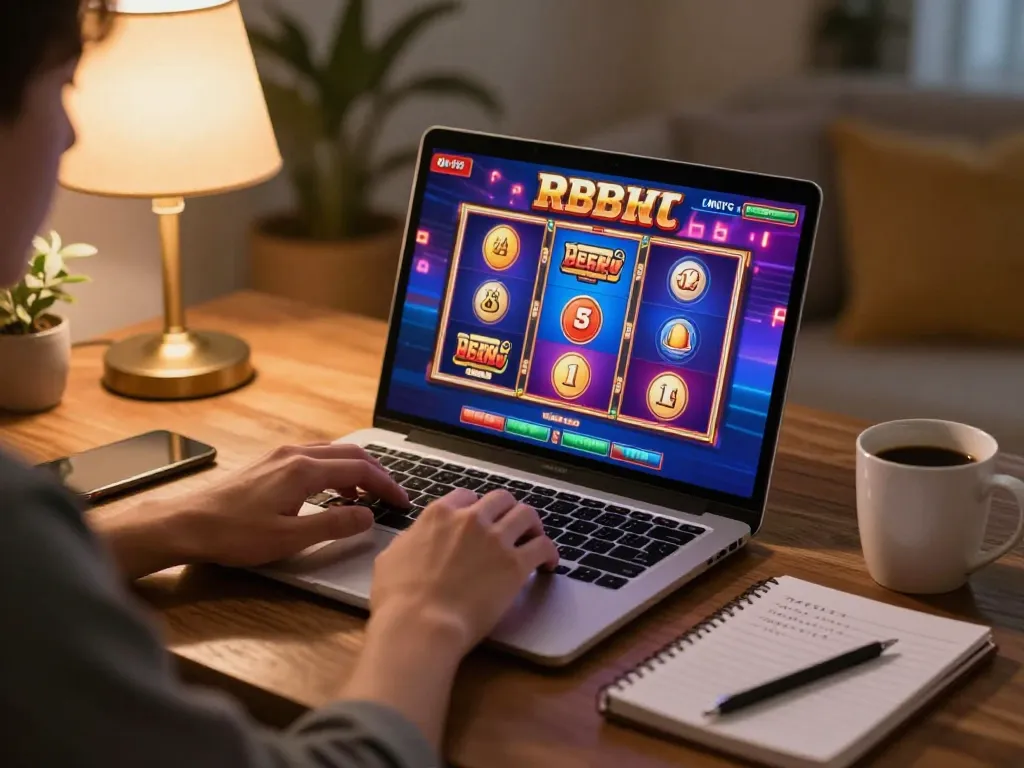 Engaging in online casino gaming at home with thabet on display, showcasing strategic betting.