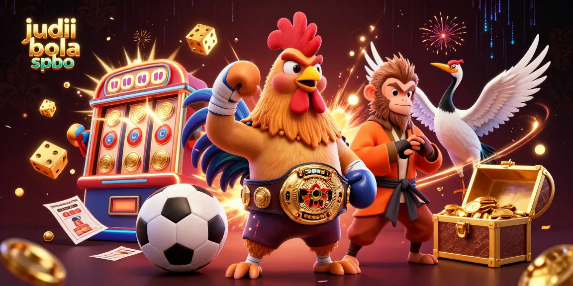 Engage in judi bola spbo with a vibrant 3D scene featuring sports betting elements and colorful casino visuals.