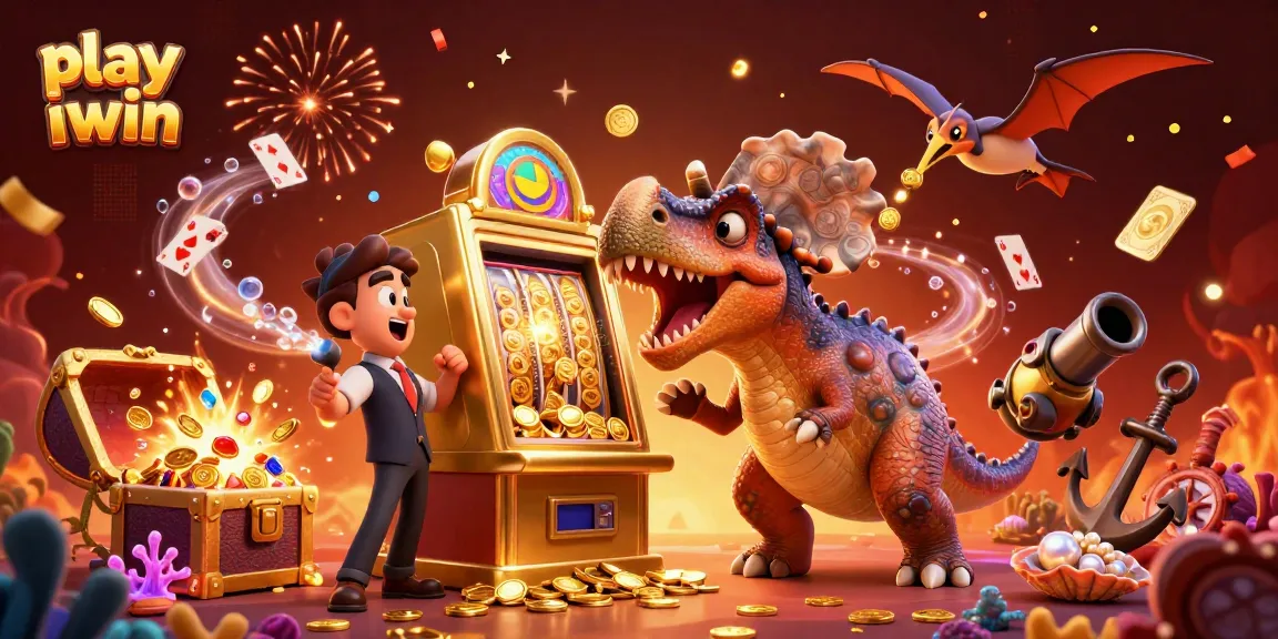 Engage with the play iwin experience as vibrant characters depict casino excitement with a jackpot.