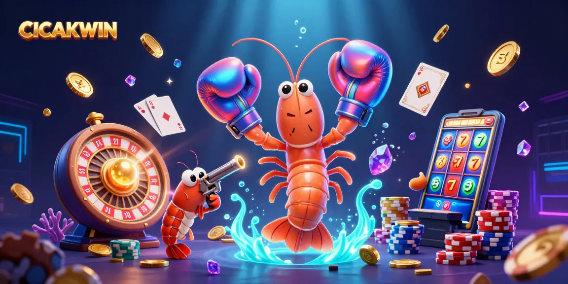 CICAKWIN gaming illustration showcasing vibrant 3D characters and dynamic casino elements.