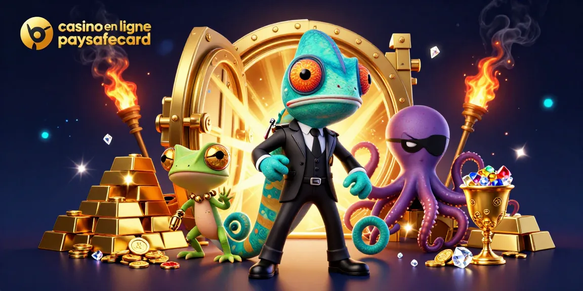 Plongez dans l'univers du casino en ligne paysafecard avec des personnages de jeu captivants et des trésors brillants.
