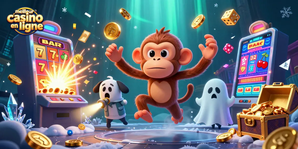 Découvrez le meilleur casino en ligne avec une illustration animée de jeux et jackpots éclatants.